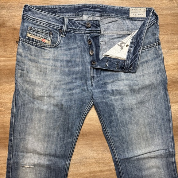 Diesel Jeans Men 32x30 Blue Zathan Bootcut Denim Distressed Western Cowboy 0074G - Picture 1 of 13